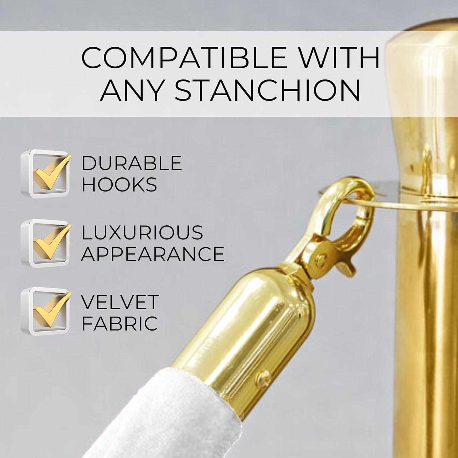 6PCS White Velvet Rope – 5FT Elegant Rope for Stanchion Barrier VIP Events Crowd