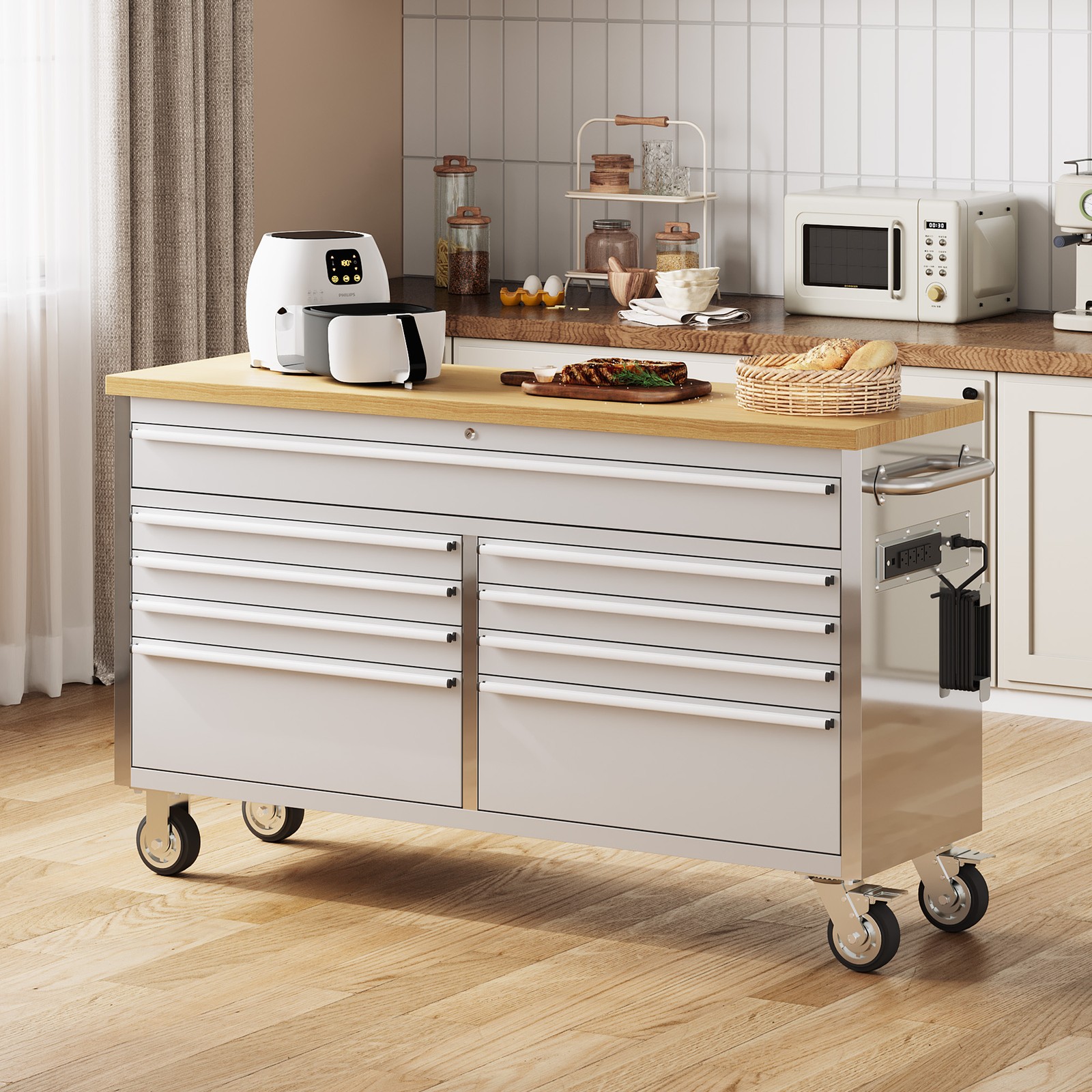 Garvee 61″ 15Drawer Rolling Tool Chest Locking Stainless Steel Cabinet W/ Liners