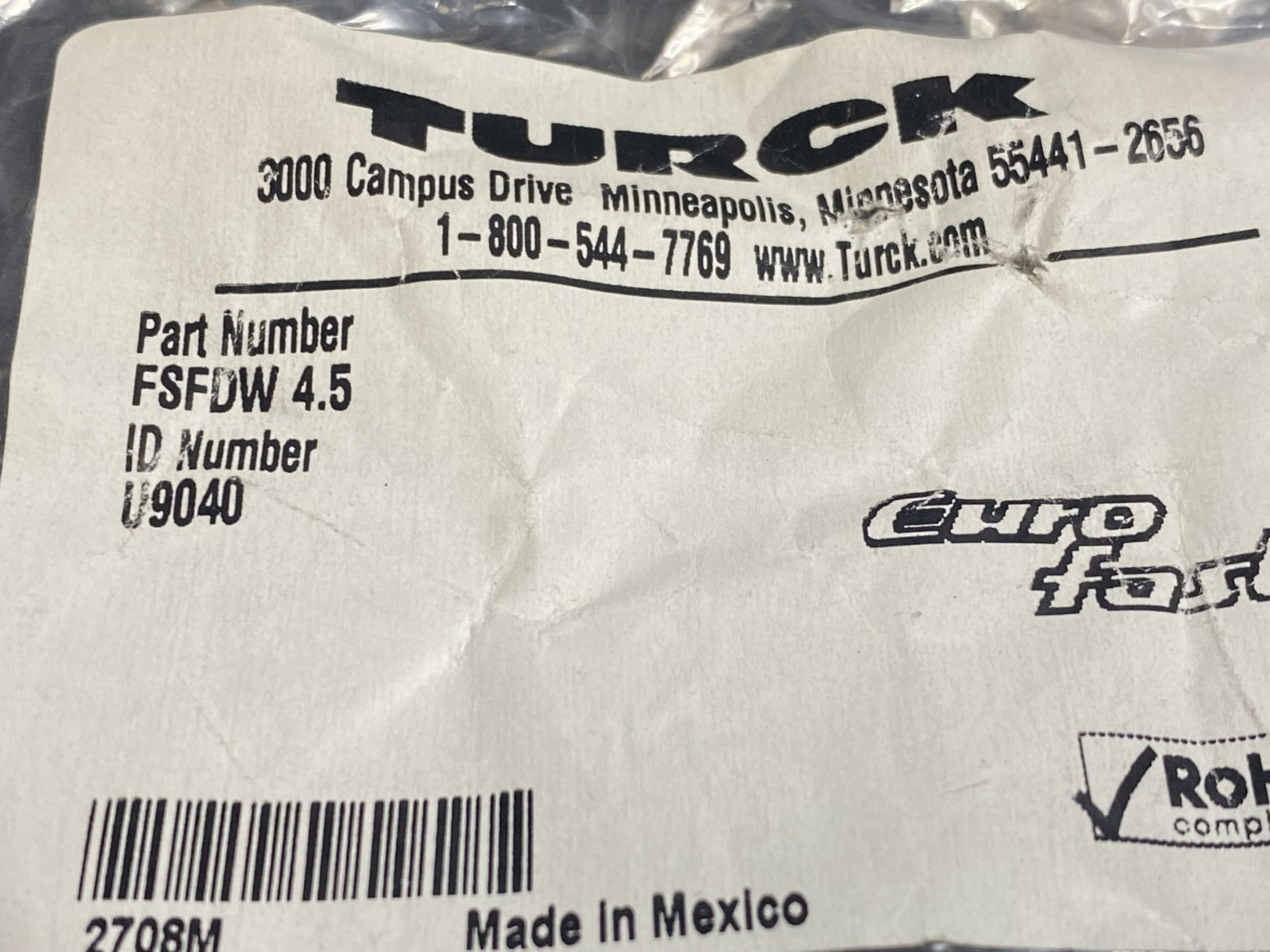 Turck FSFDW 4.5 Receptacle U9040 NEW SEALED MALE RoHS (qty 1) PCB Mount