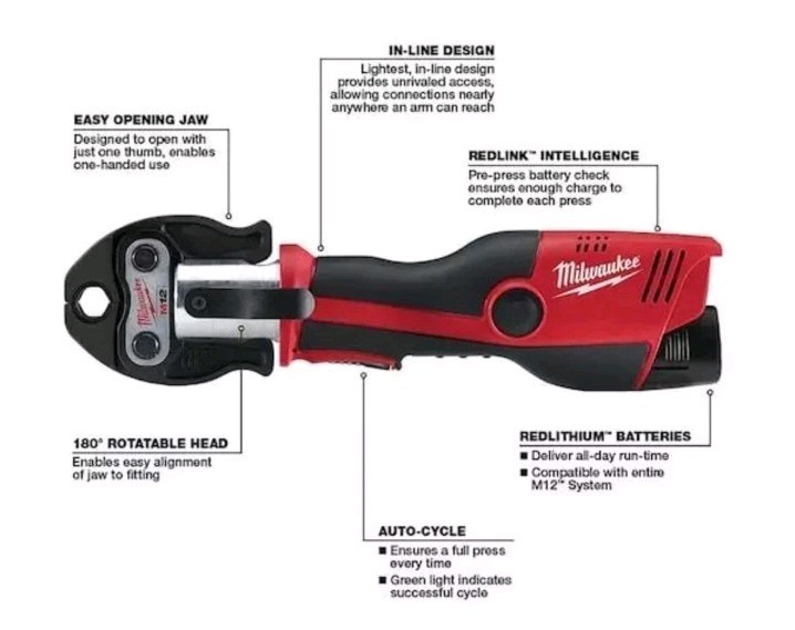 Milwaukee Tool 2473-22 M12 Force Logic Press Tool Kit W/Jaws. New