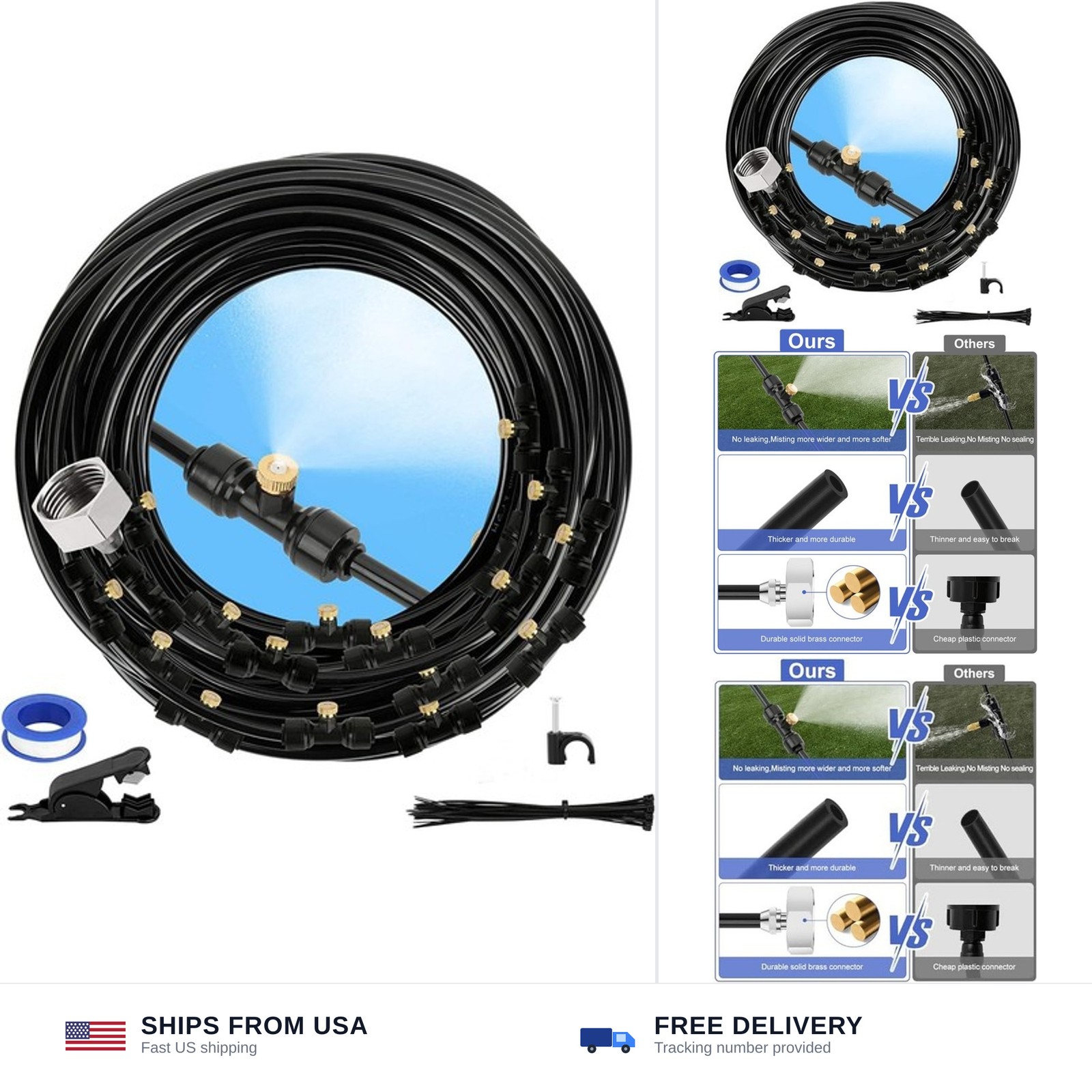 GMAULEE Misting Cooling System, DIY 33FT(10M) Misting Line +7 Brass Mist Nozz…
