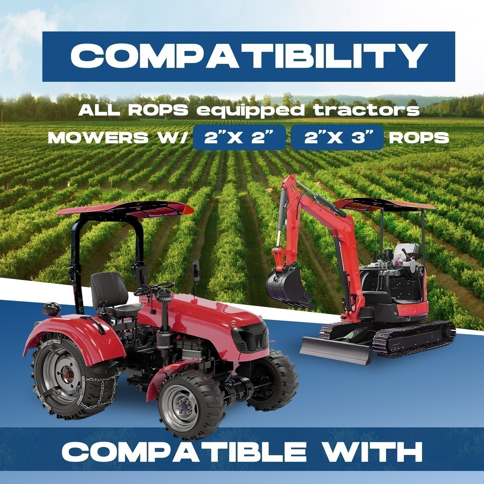 Sun Shield Tuff Top Tractor Canopy For 2″ x 2″ or 2″ x 3″ ROPS 48″ X 52″ Red NEW
