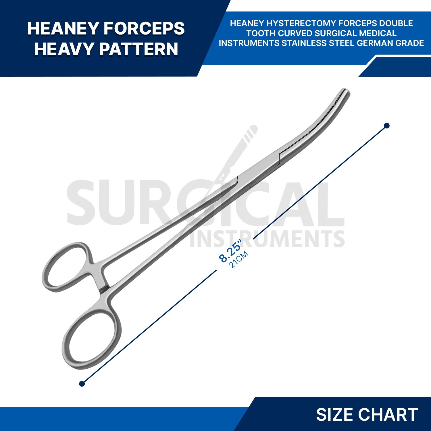2 Heaney Hysterectomy Forceps Surgical OB/GYNE Curved 8.25″