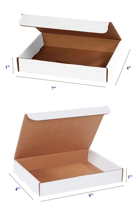 Combo 250 pcs 7x4X1 and 250 pcs 6x4x1 White Corrugated Carton Cardboard Boxes