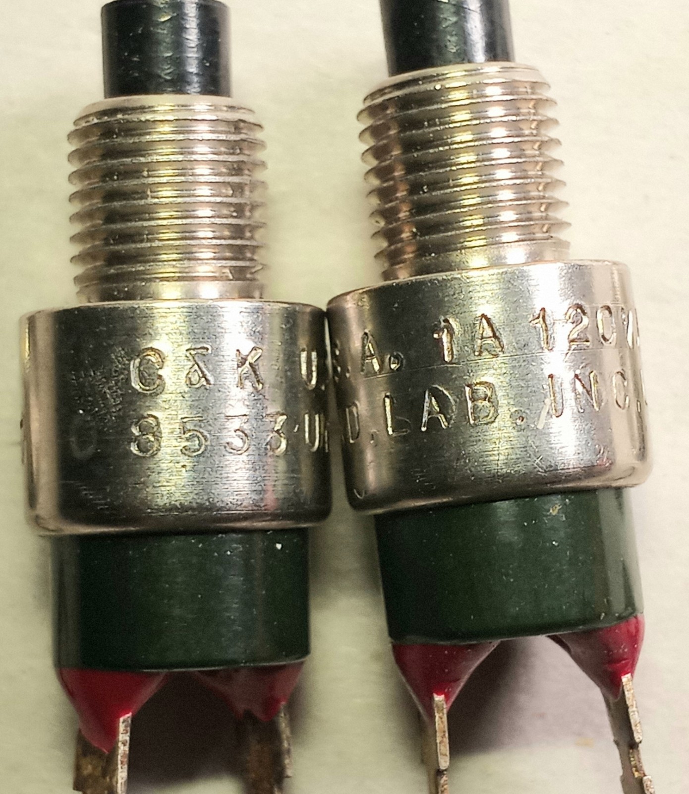 2pc C&K 8533 PUSHBUTTON SWITCH SPDT Standard Panel Mount Made In U.S.A. Vintage