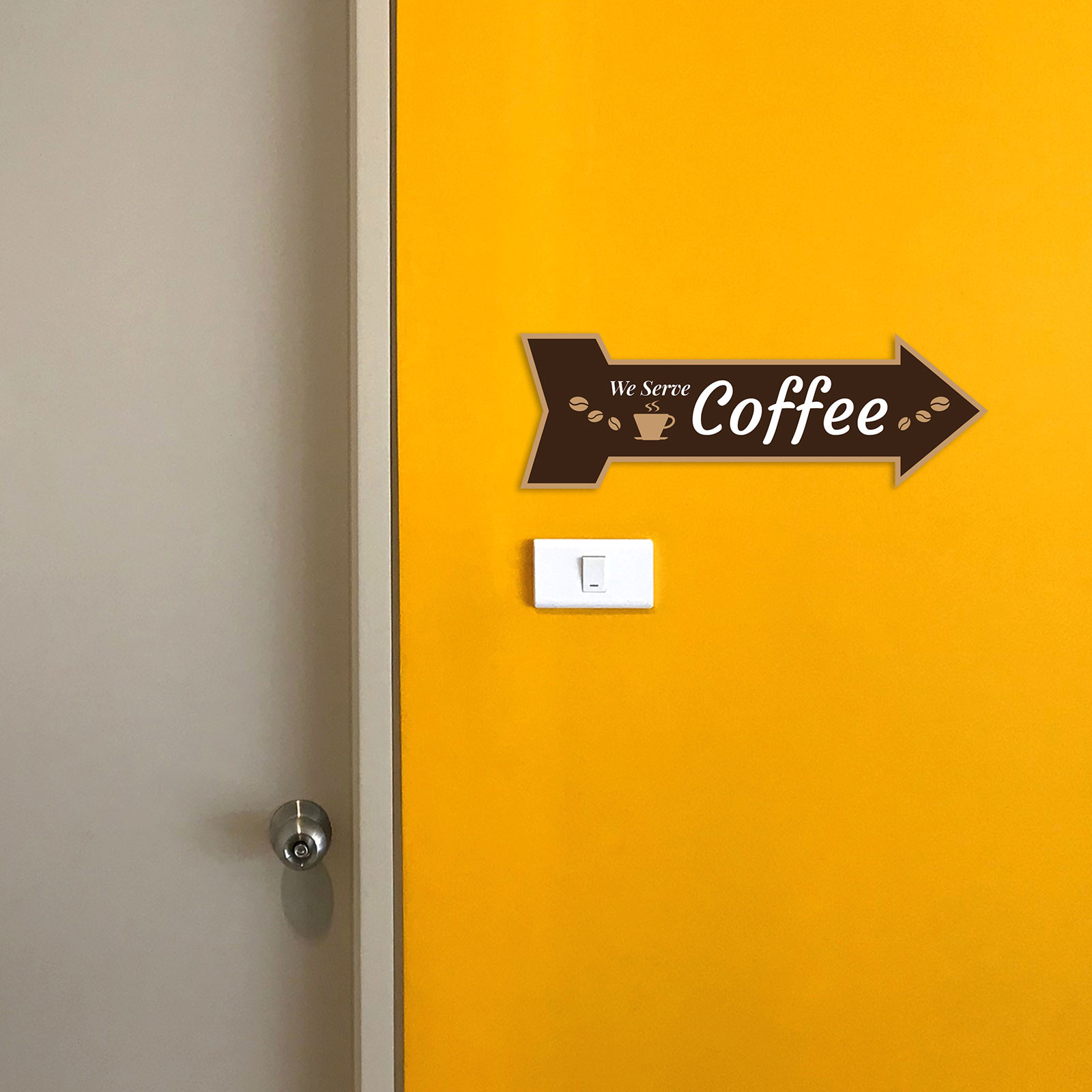 Arrow Shape We Serve Coffee 12×4″ Wall or Door Sign | Funny Home Decor