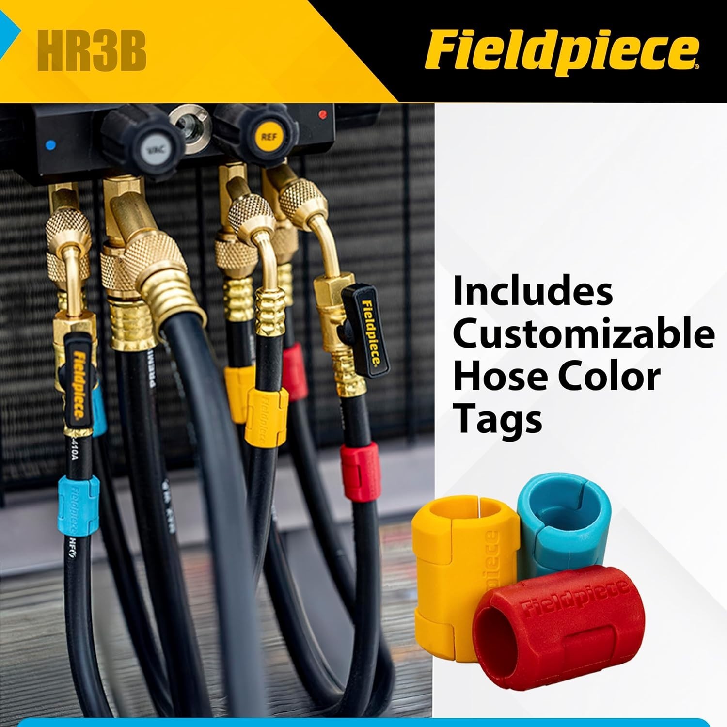 Fieldpiece HR3B – ¼” Ball Valve Hose Set – 5 ft Refrigerant Charging & Recovery