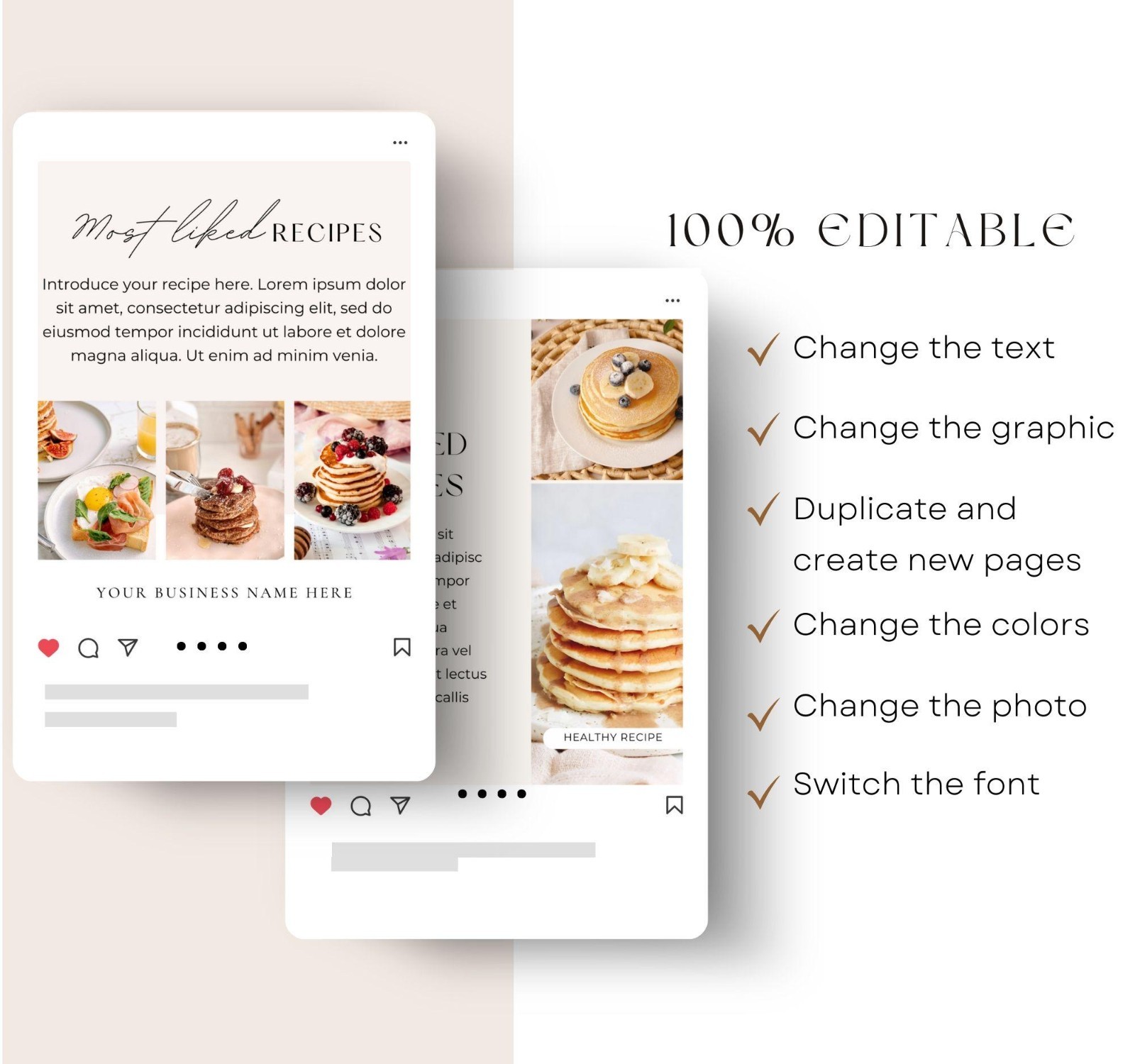 Digital Instagram Templates Canva Editable Food Lovers Social Media Content Kit