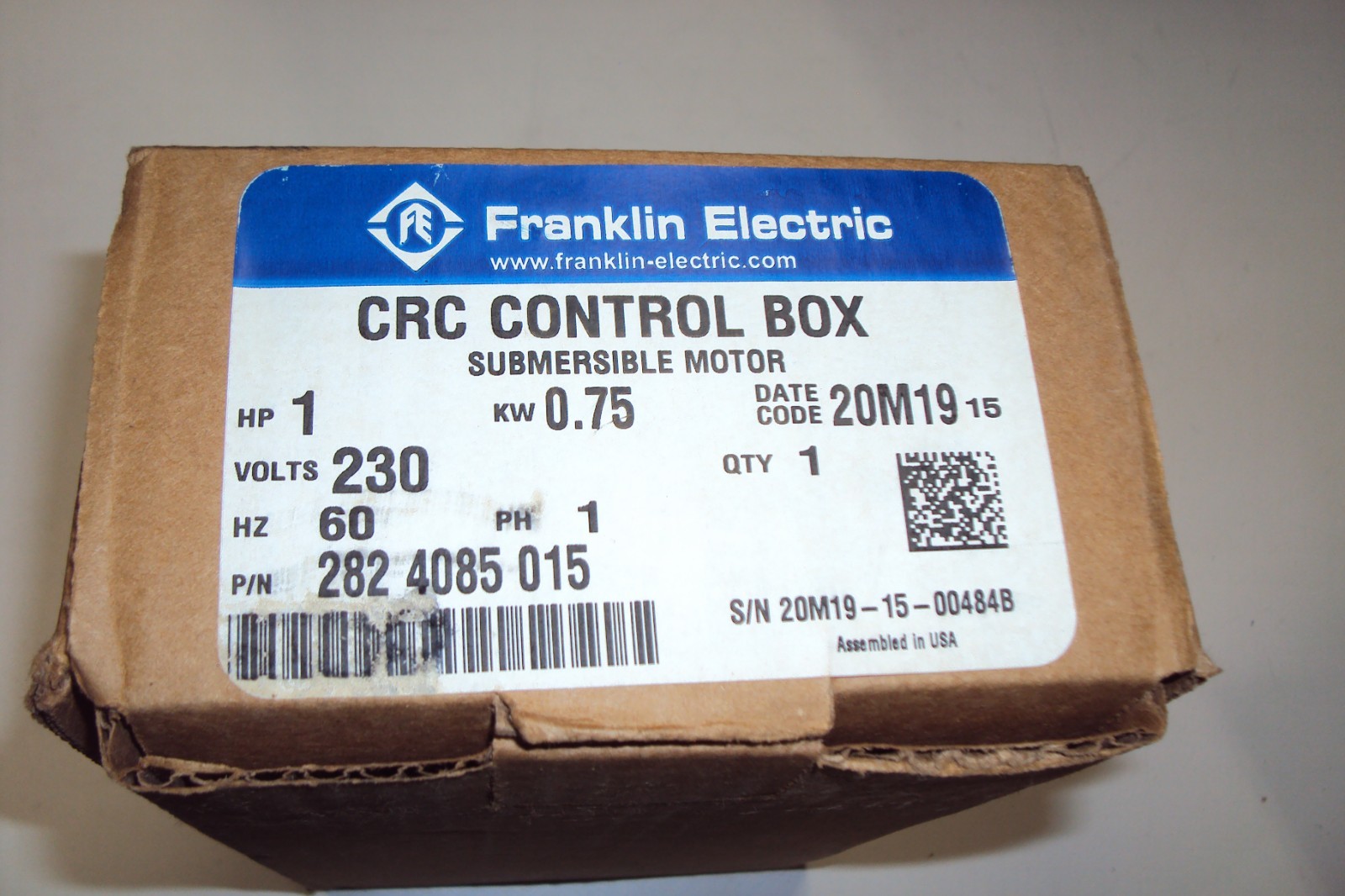 Franklin 2824085015 CRC Control Box 230V , 60Hz , 1 HP , 1 PHASE ,, .075 KW