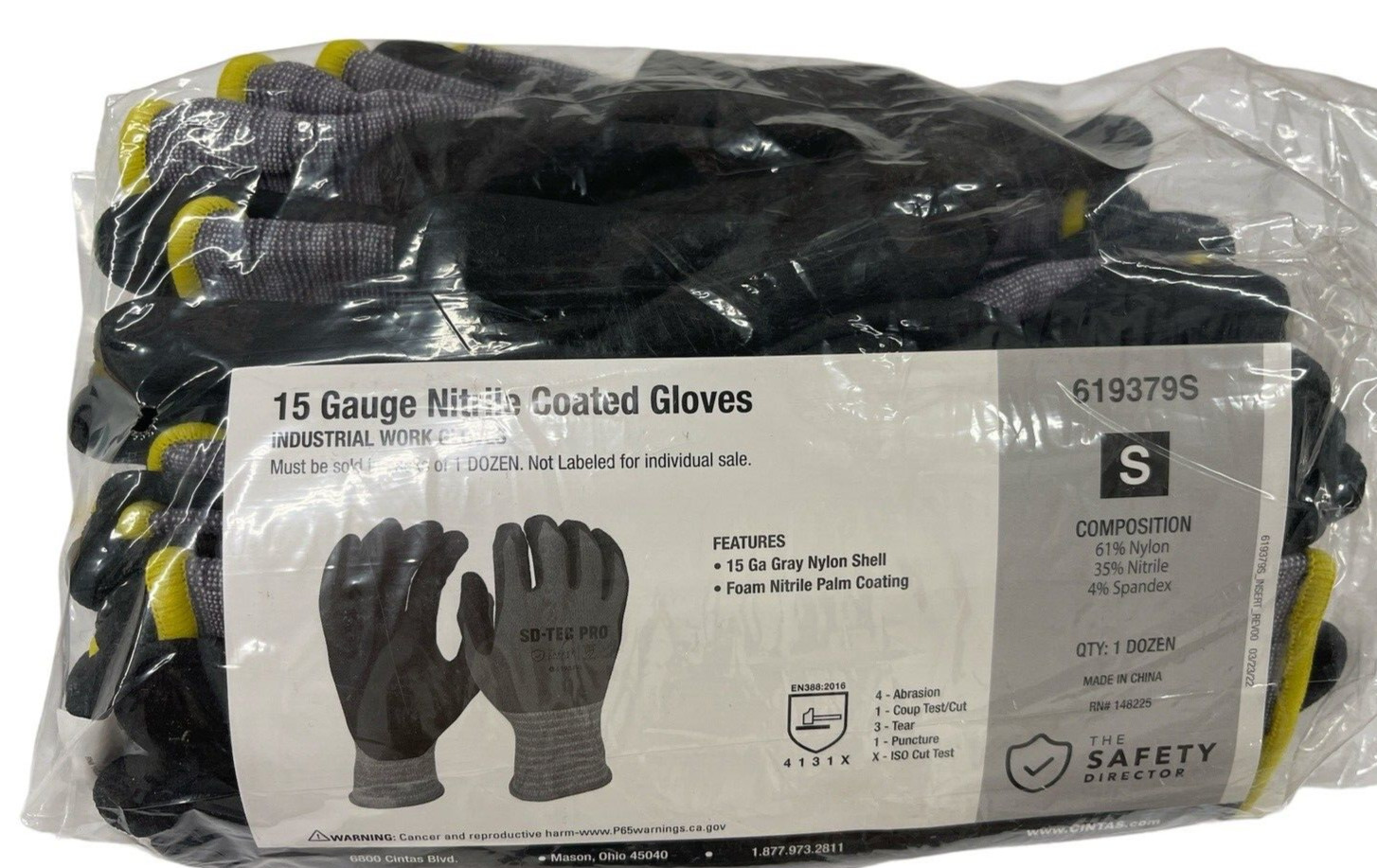 12 Pairs 15 Gauge Size Small Nylon Lycra Black Micro Foam Nitrile Coating Gloves