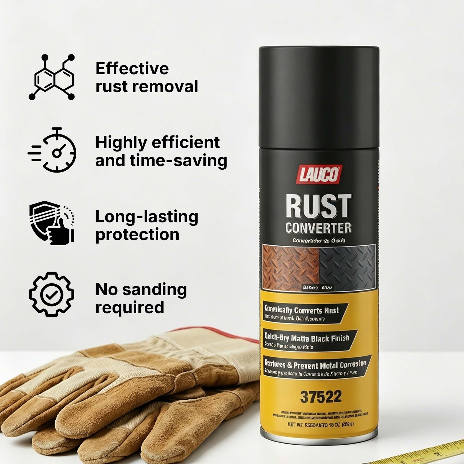 LAUCO Rust Converter Spray 13oz Pack of 2, Fast Dry Rust Remover & Converter