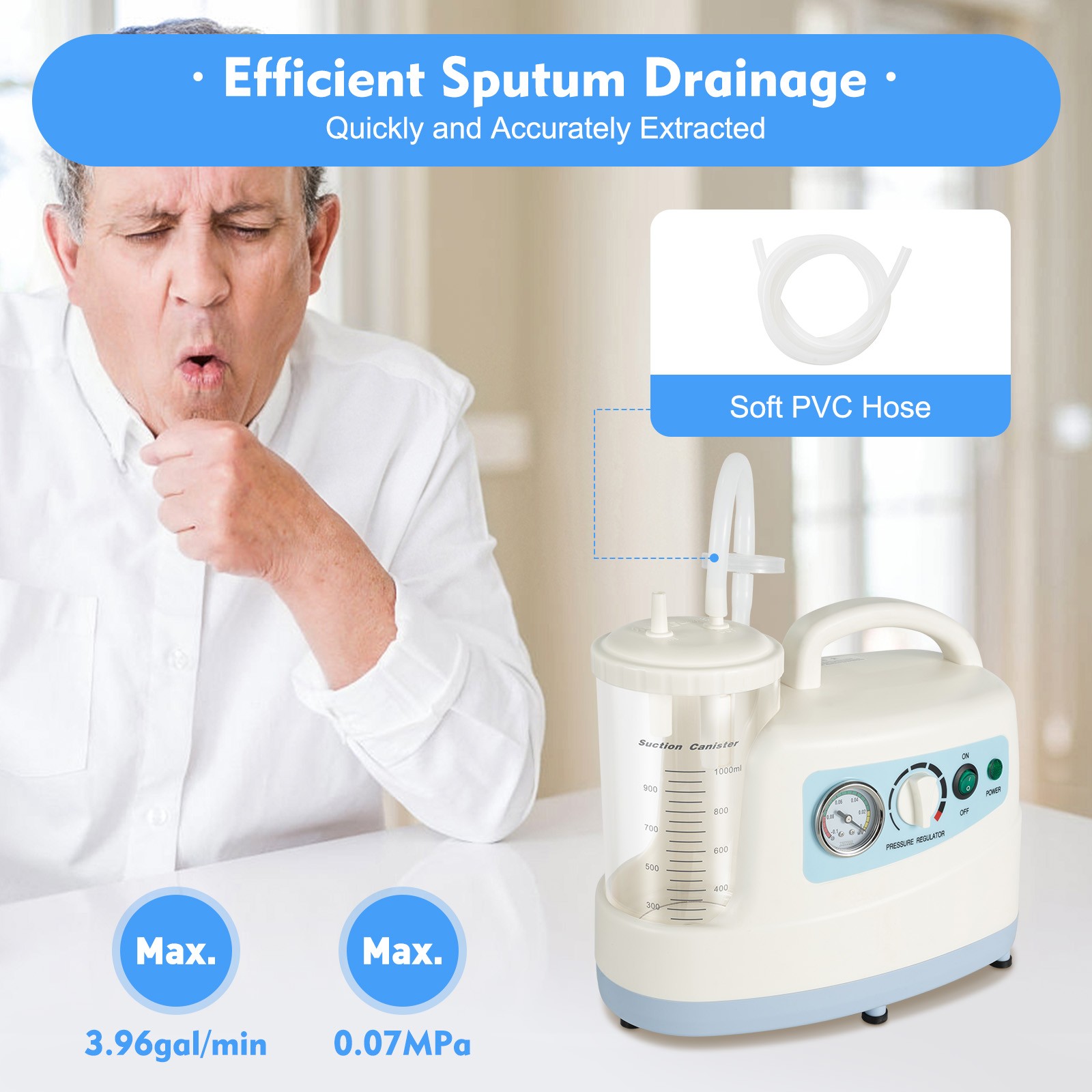 1000ML Phlegm Suction Unit Portable Dental Medical Vacuum Aspirator Machine