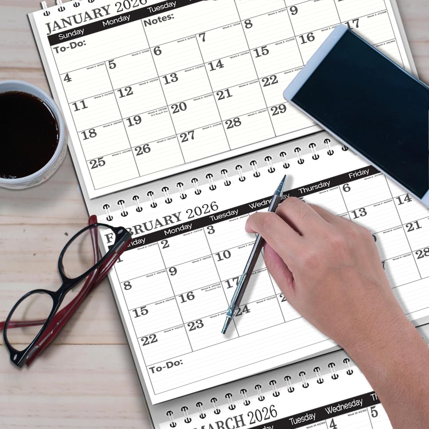 3 Month Calendar 2026-2027, Move-a-Page, Monthly, Pack of 1, Minimalist