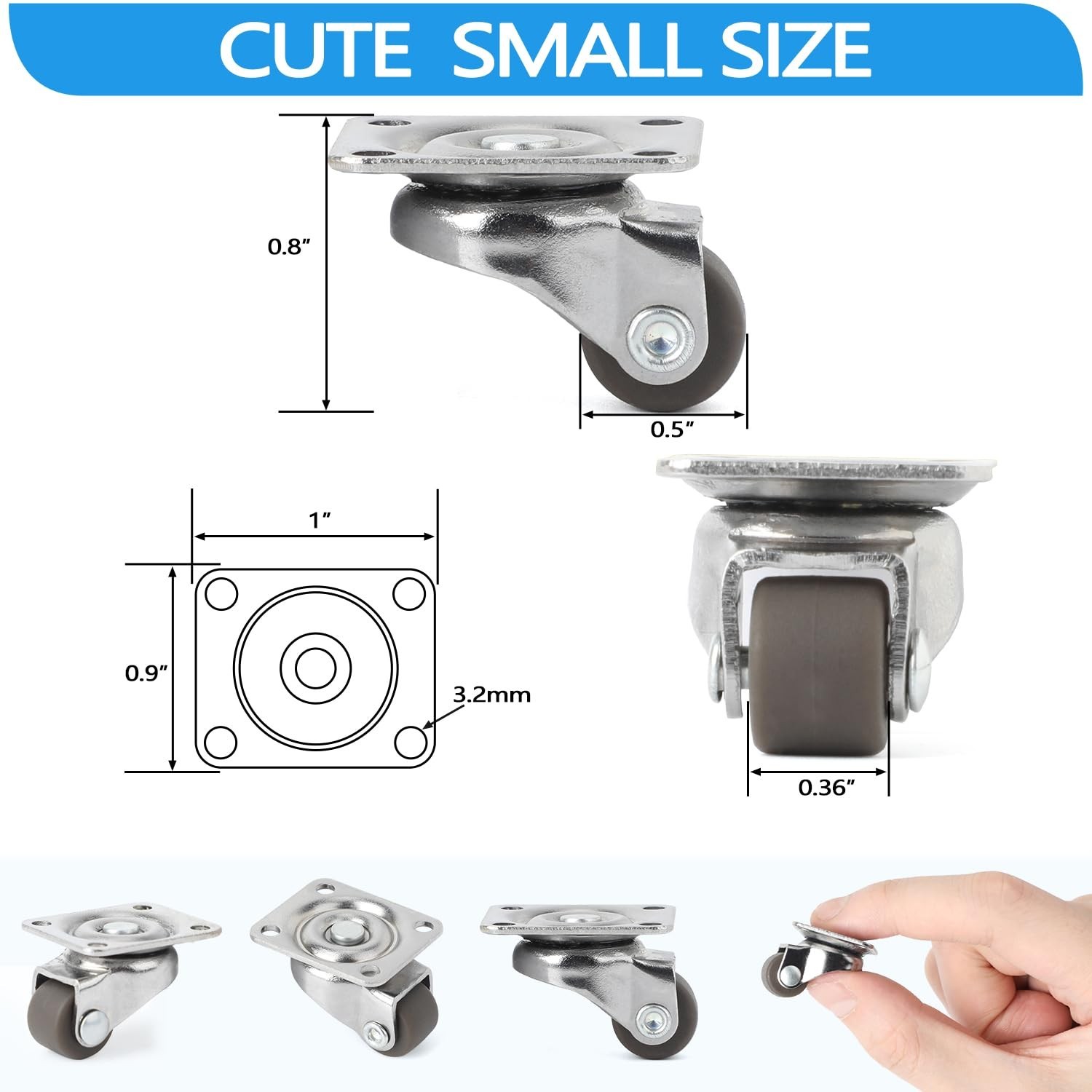 Low Profile 360° Swivel Caster Wheels – 1/2 Inch for DIY Projects and Furniture