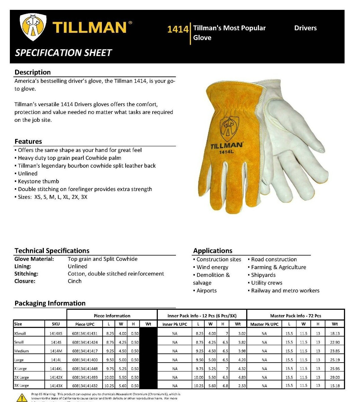 12 Tillman 1414 Grain Pearl Cowhide Split Leather Drivers Protective Work Gloves