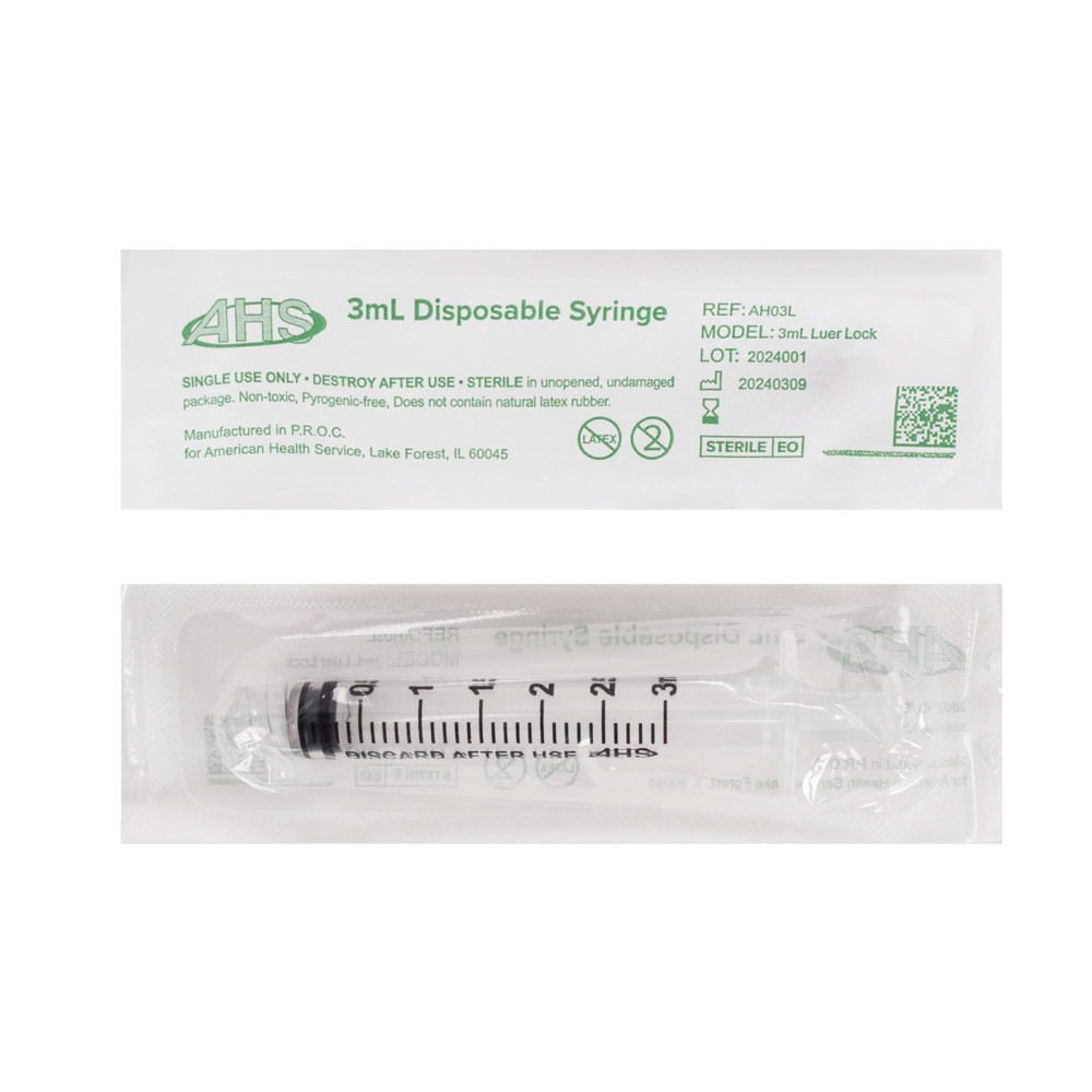 AHS 3ml 3cc Luer Lock Syringe, 1000/Case, Syringe Only No Needle