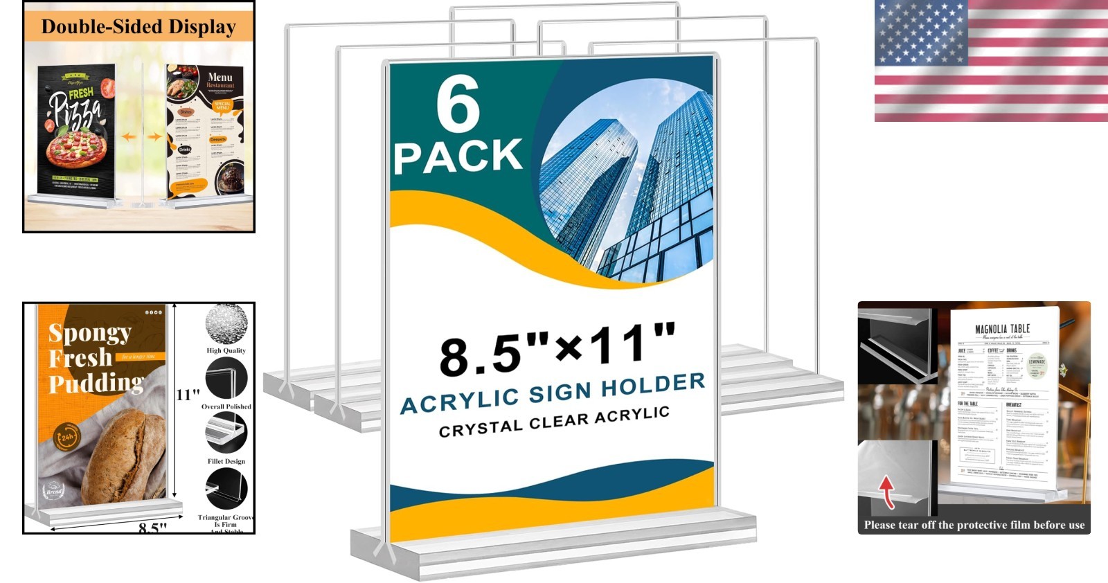 Acrylic Sign Holder 8.5 x 11, Double Sided Sign Holder Stand, Plastic 6 Pack …