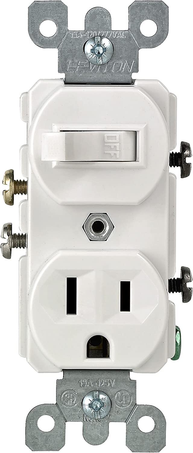 Leviton 5225-W Combo Switch and Receptacle 15A-120V AC/CA White