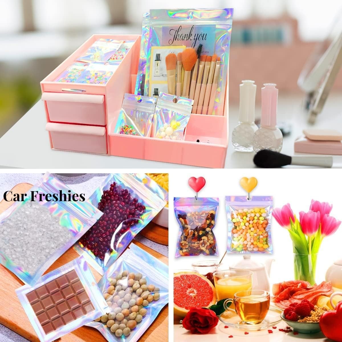 Holographic Mylar Bags Smell Proof Food Storage Zip Seal Foil Pouch Candy Bag