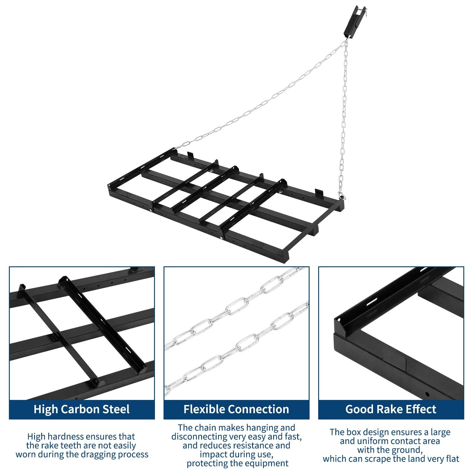 4FT Drag Harrow Tow Behind Drag Harrow Driveway Grader Rake & 48-Inch Chain