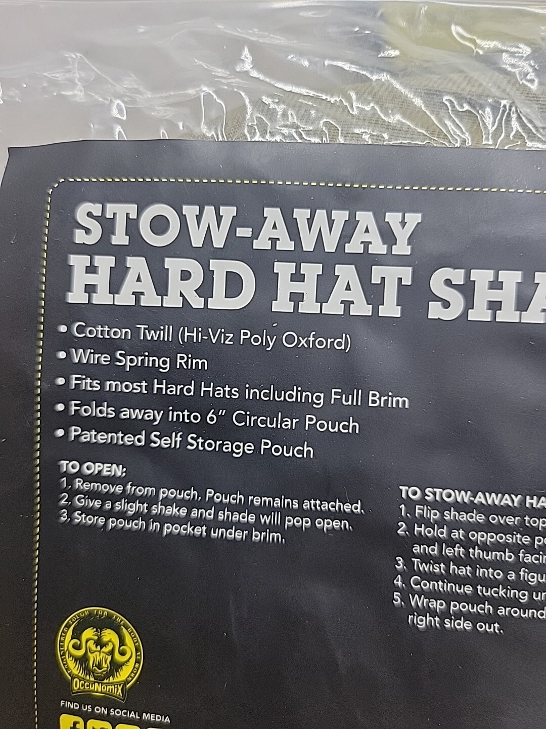 Qty: 2 KHAKI Occunomix MiraCool Stow-Away Hard Hat Sun Shade Protects Neck Face