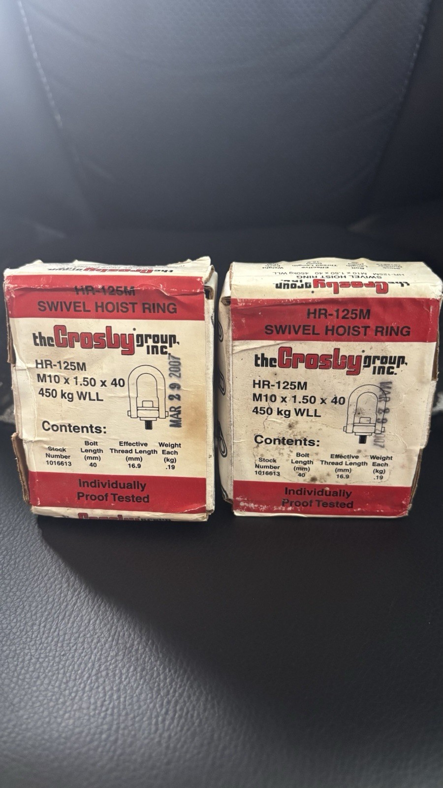 Lot 2 PCS. NIB Crosby M10 X 1.5 X 40 HR-125M Swivel Hoist Ring. Lot 2 Pieces.