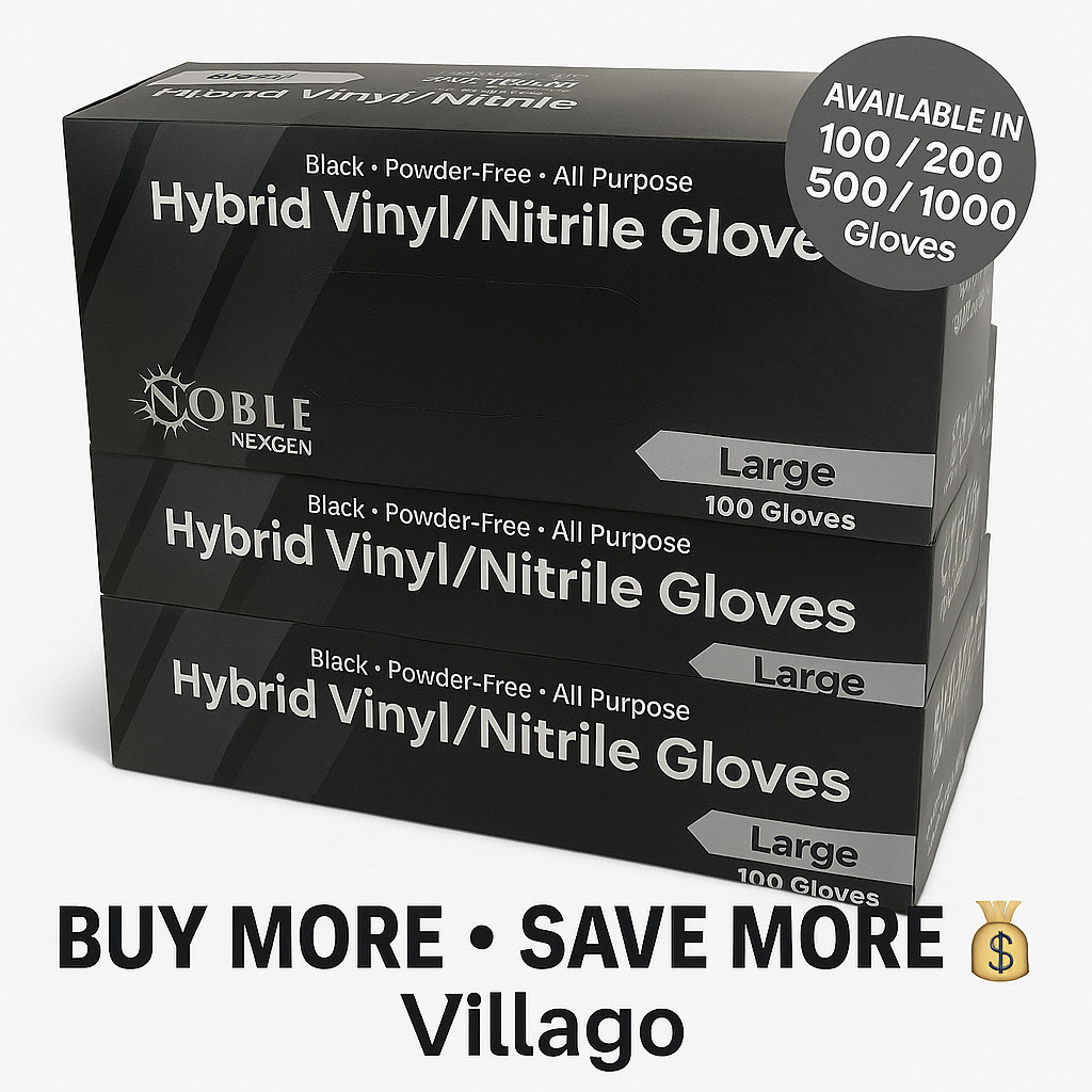 Noble Black Hybrid Gloves Large 3.5 Mil Powder-Free, 100/Box, Multi-Pack Options