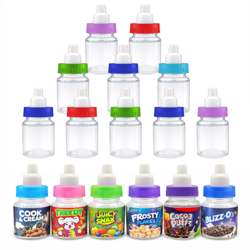 10 Pack 3.5g Bottle Style Storage Jars with Lids Assorted Graphic Designs