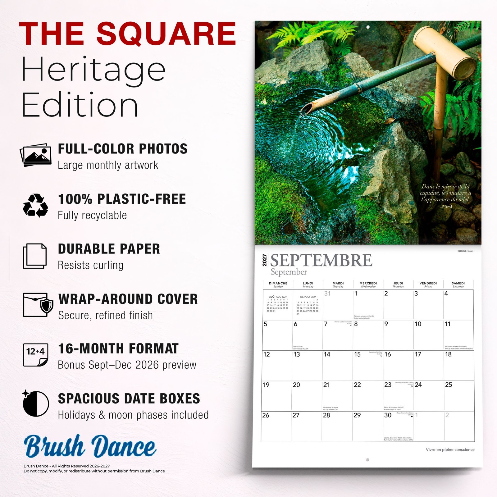 Vivre en pleine conscience | 2027 12×24″ (Hanging) Monthly Square Wall Calendar