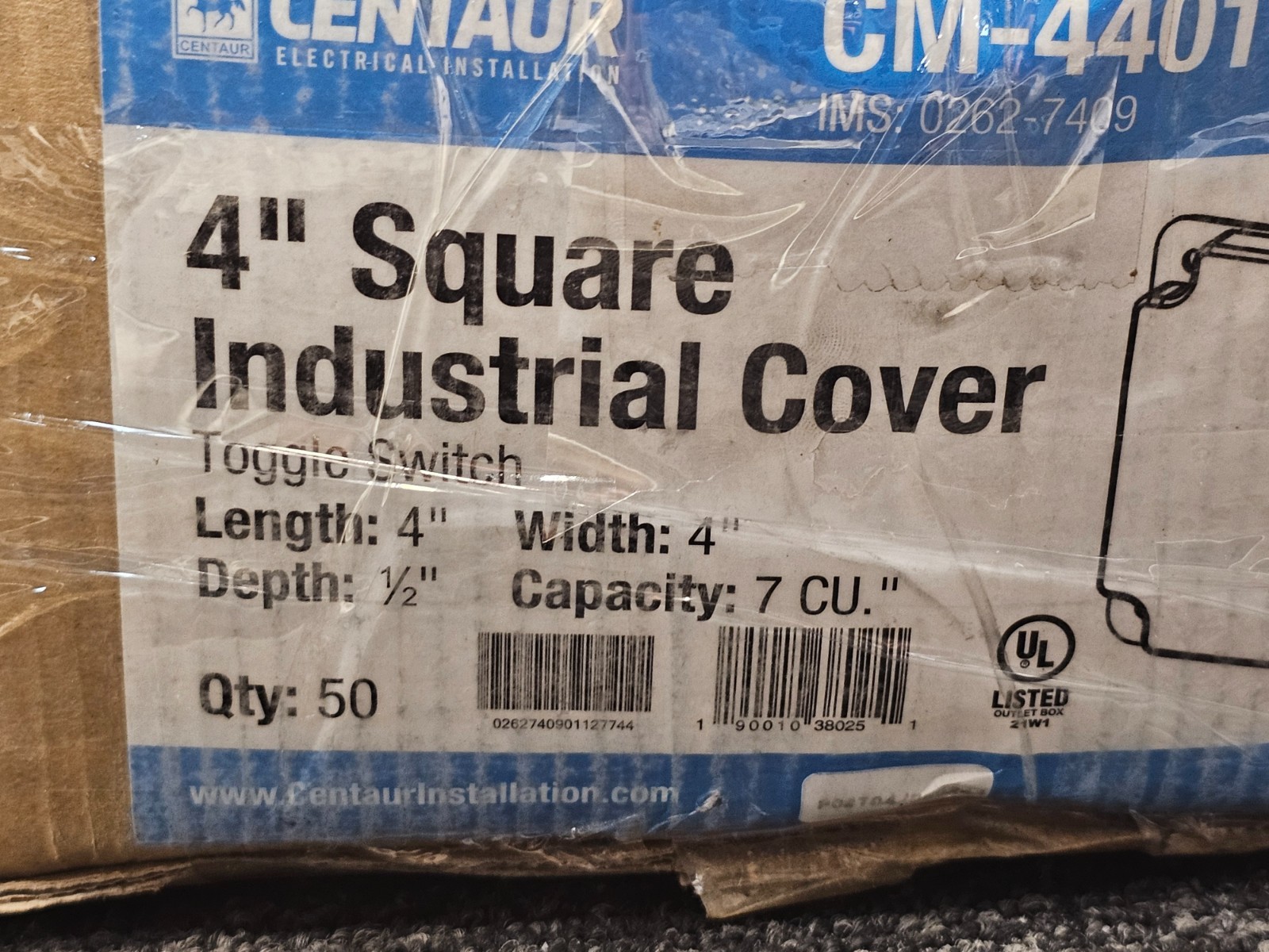 (QTY 50) Centaur CM-4401 4″ Square Industrial Cover With Crushed Corner