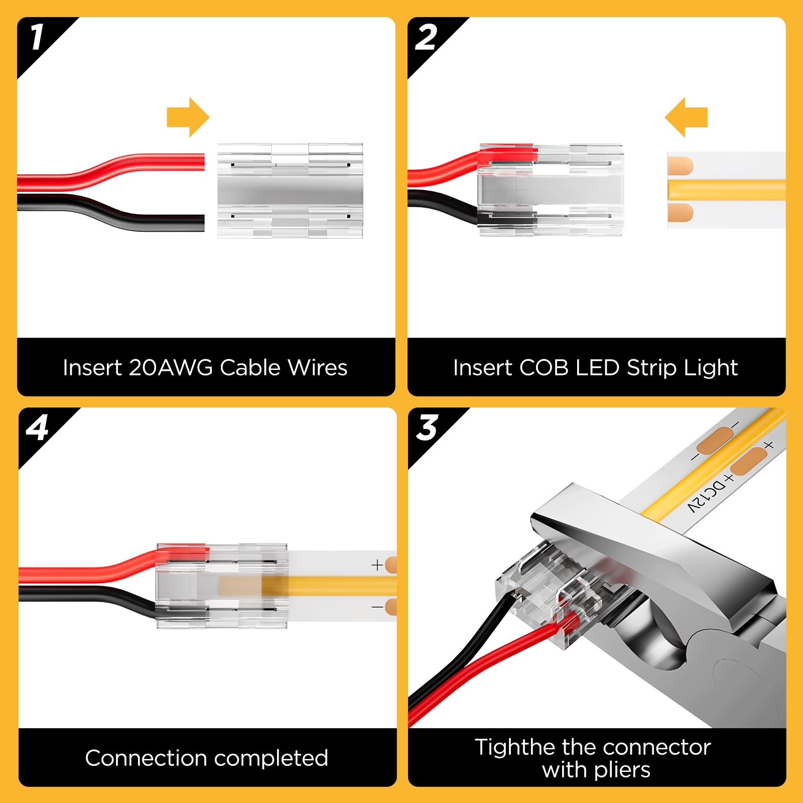 DEIGCYU 20 Pack 8-in-1 LED Strip Connectors with 6.6FT (2m) 20AWG Small