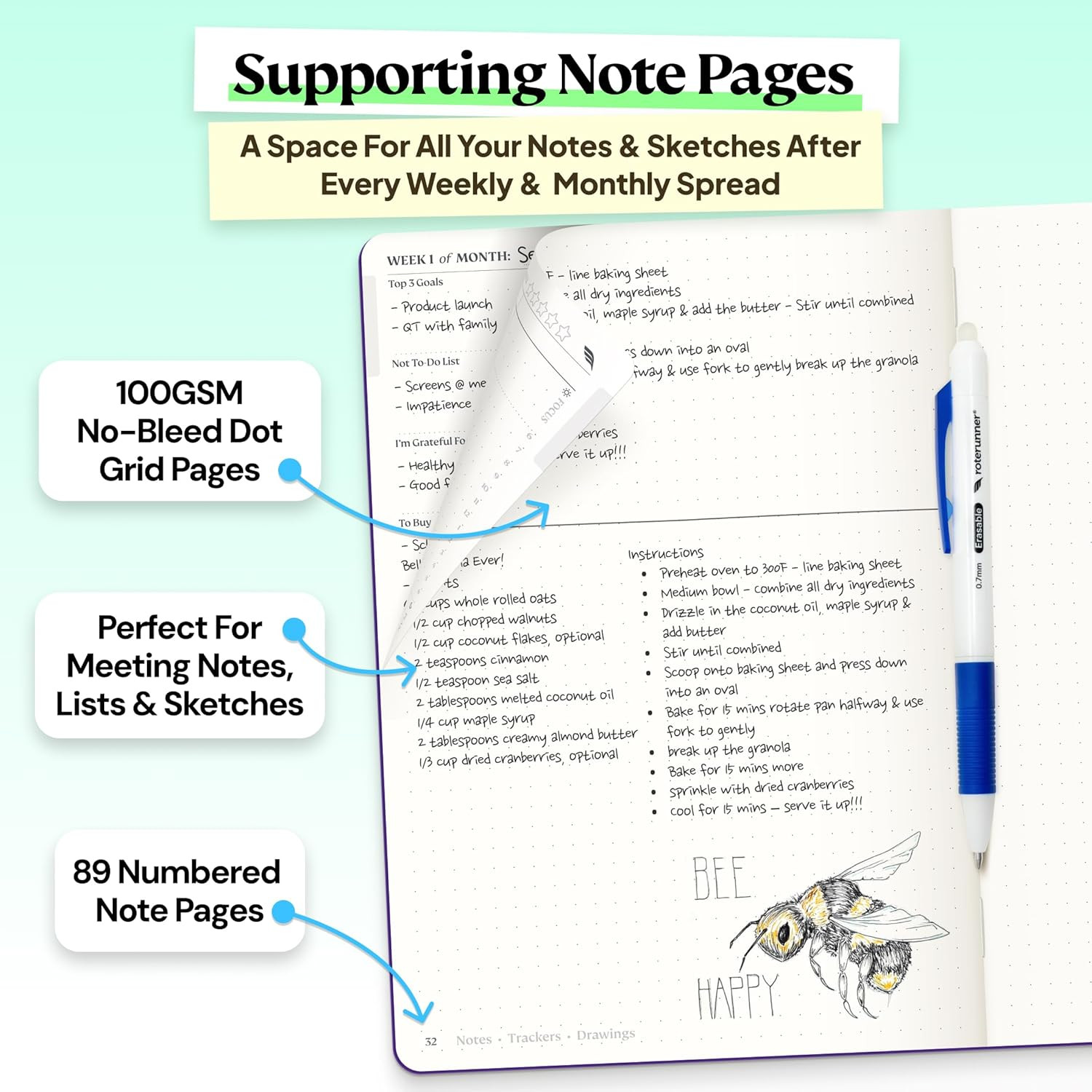 Roterunner Purpose Planner Notebook A5 5.8”x8.3” Undated 2026 Daily Weekly and M