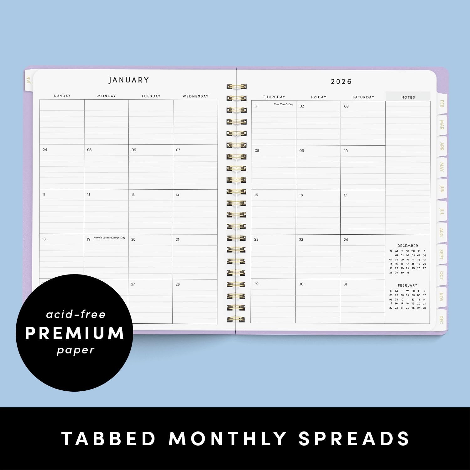 PAPERAGE 2026 Weekly & Monthly Planner, 12 Large Spiral 2026, Dark Green