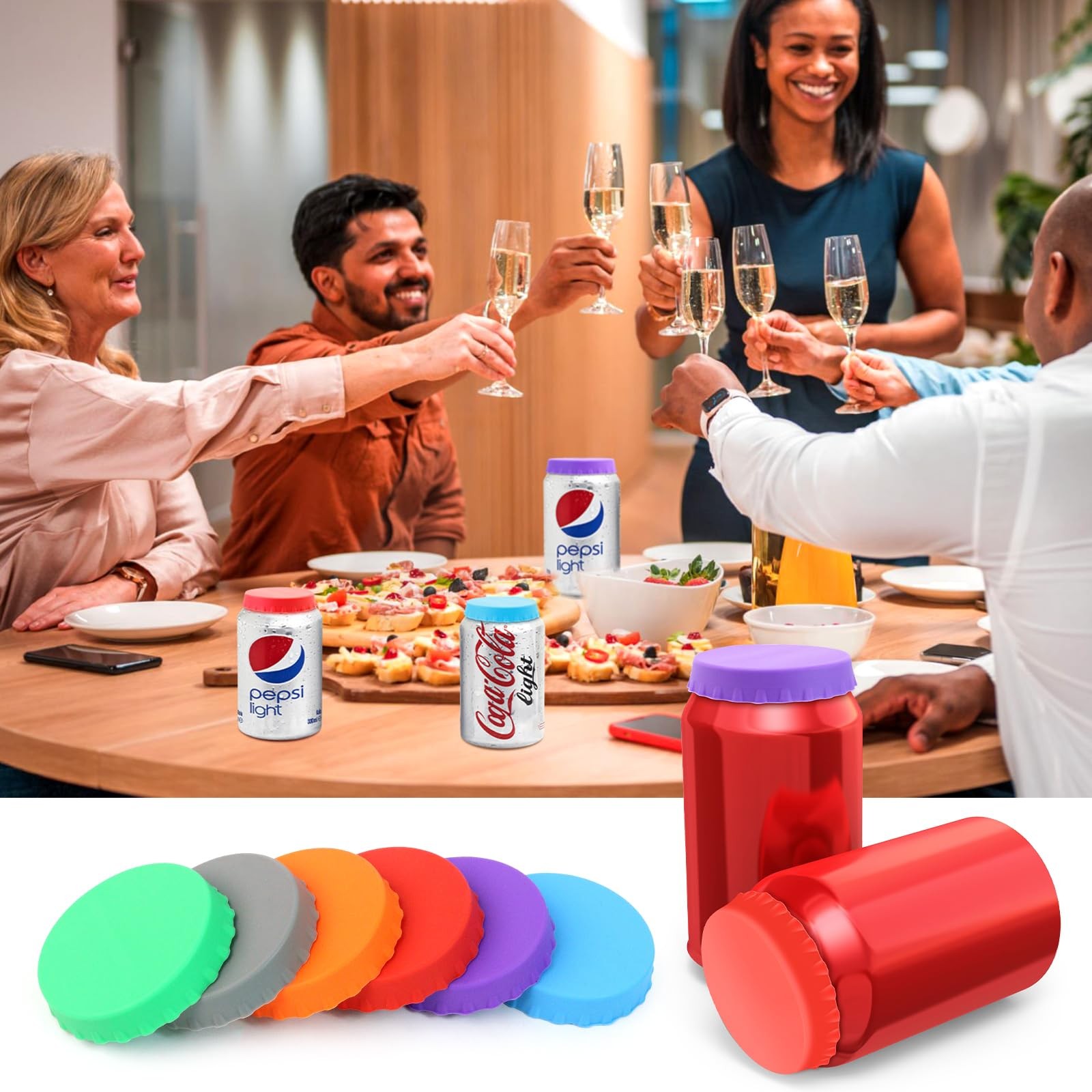 6 PCS Silicone Soda Can Lids,6 Color BPA-Free Reusable Multiple colors