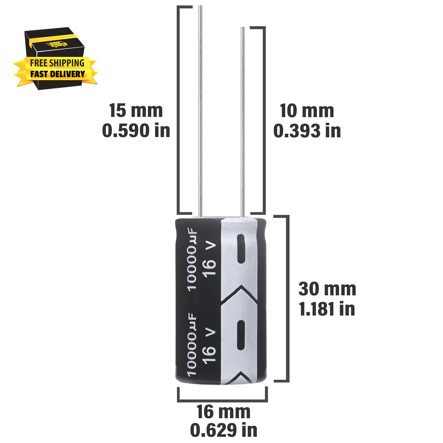 10000Uf 16V 16X30Mm Electrolytic Capacitor 10000 UF MFD 16 Volt 0.63X1.18In Alum