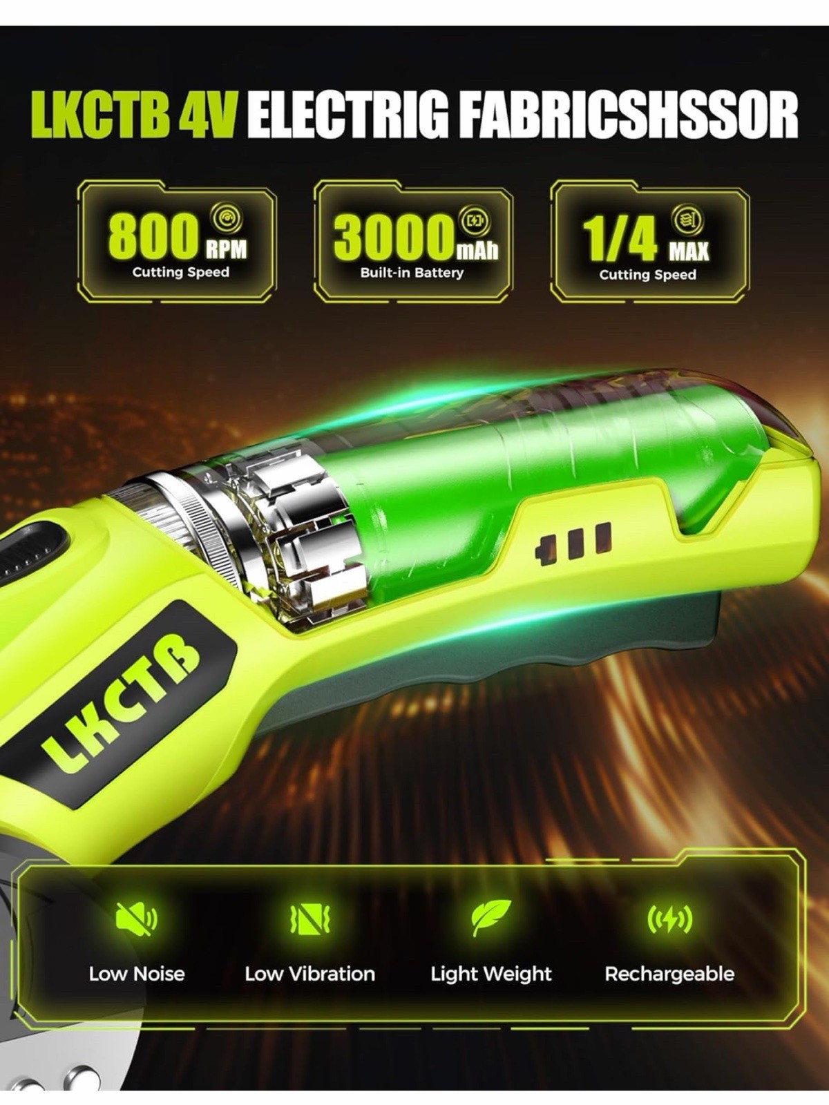 LKCTB Electric Scissors, Cardboard Cutter With LED Light, 2000mAh Battery *green