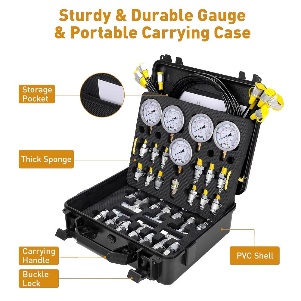 Hydraulic Pressure Test Kit 5 Gauges 13 Couplings 14 Tee Connectors 5 Test Hoses