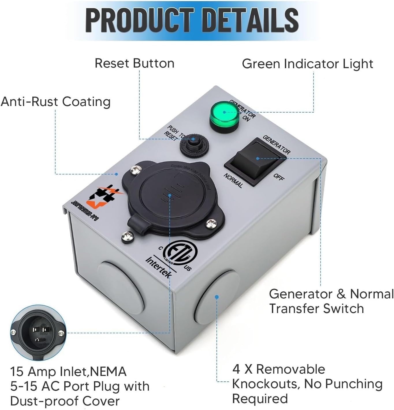 Journeyman Pro 15A Generator Transfer Switch – Weather-Resistant for Emergencies