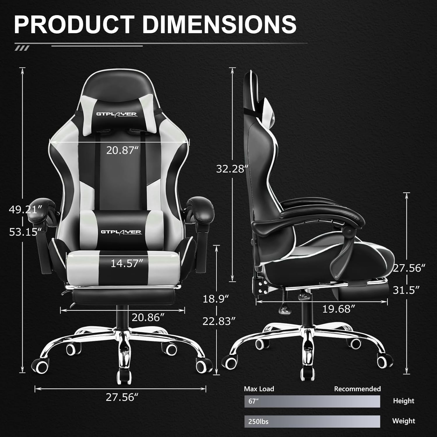 Gaming Chair Office Chair with Footrest Lumbar Support 360 Swivel Adjustable …