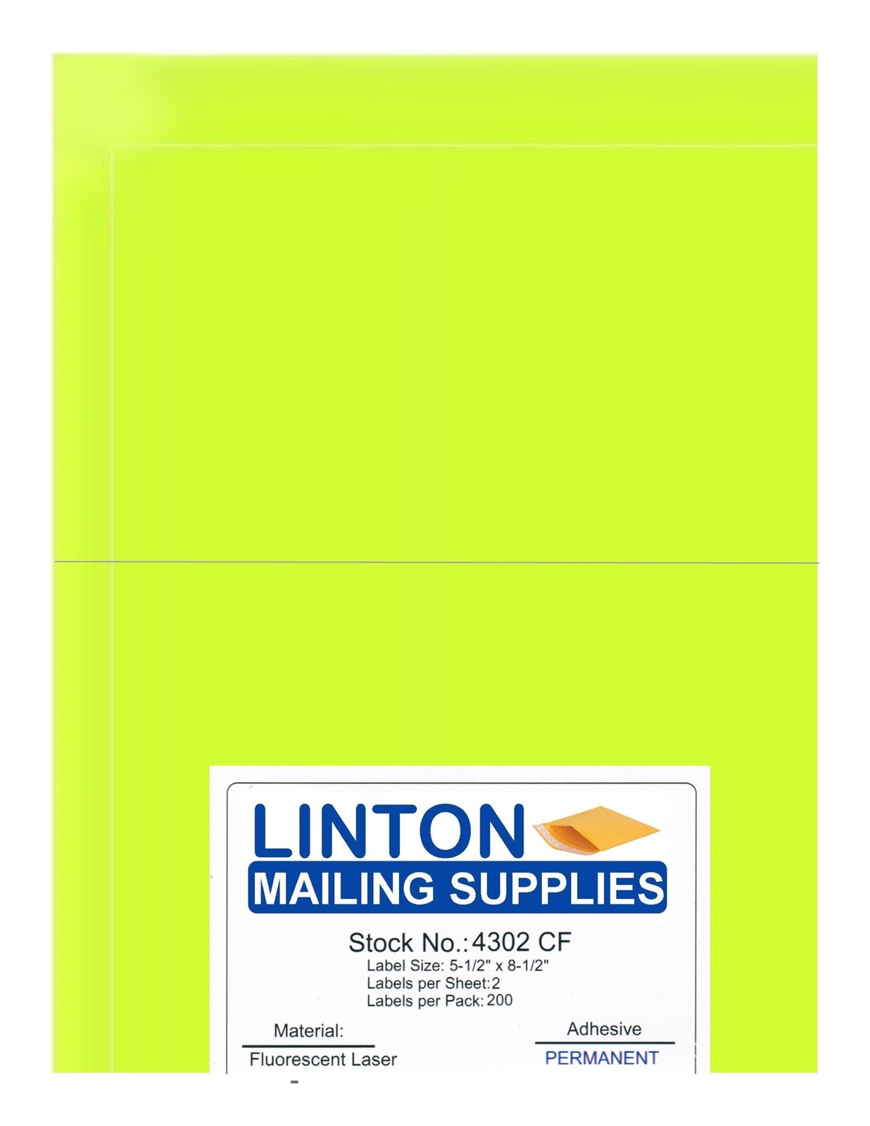Chartreuse Stick-on Labels, 5.5″ x 8.5″, 2 Labels Per Sht (8.5″x 11″)-100 Sheets