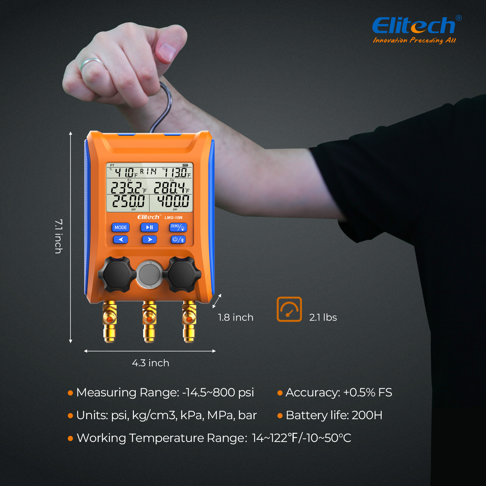 Refurbished Elitech HVAC Manifold Gauge APP Control LMG-10W w/Hoses