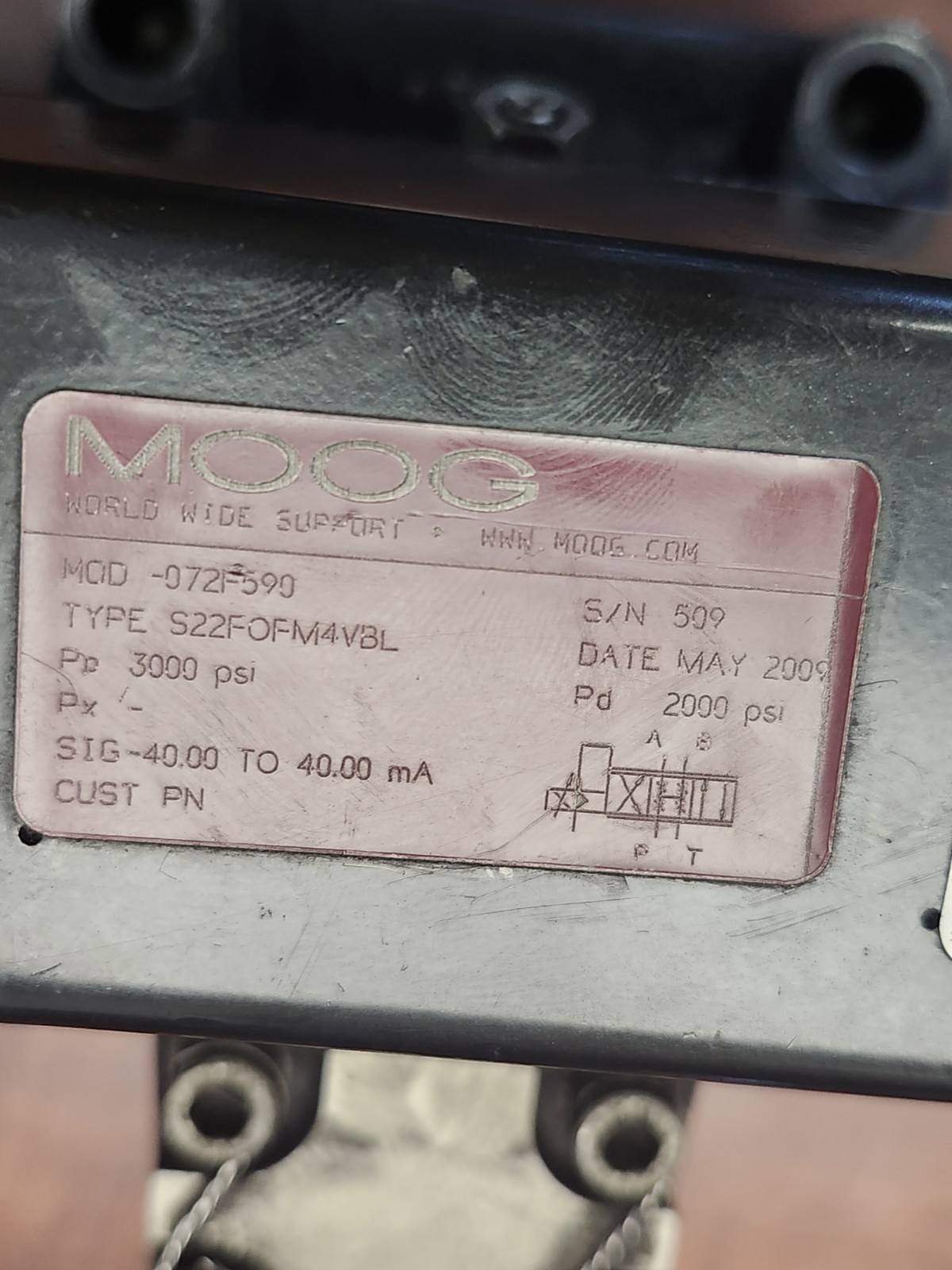 Moog 072F162 Servo Valve 3000 psi S22FOFM4VBH, HV-SV-60GPM-1IPT
