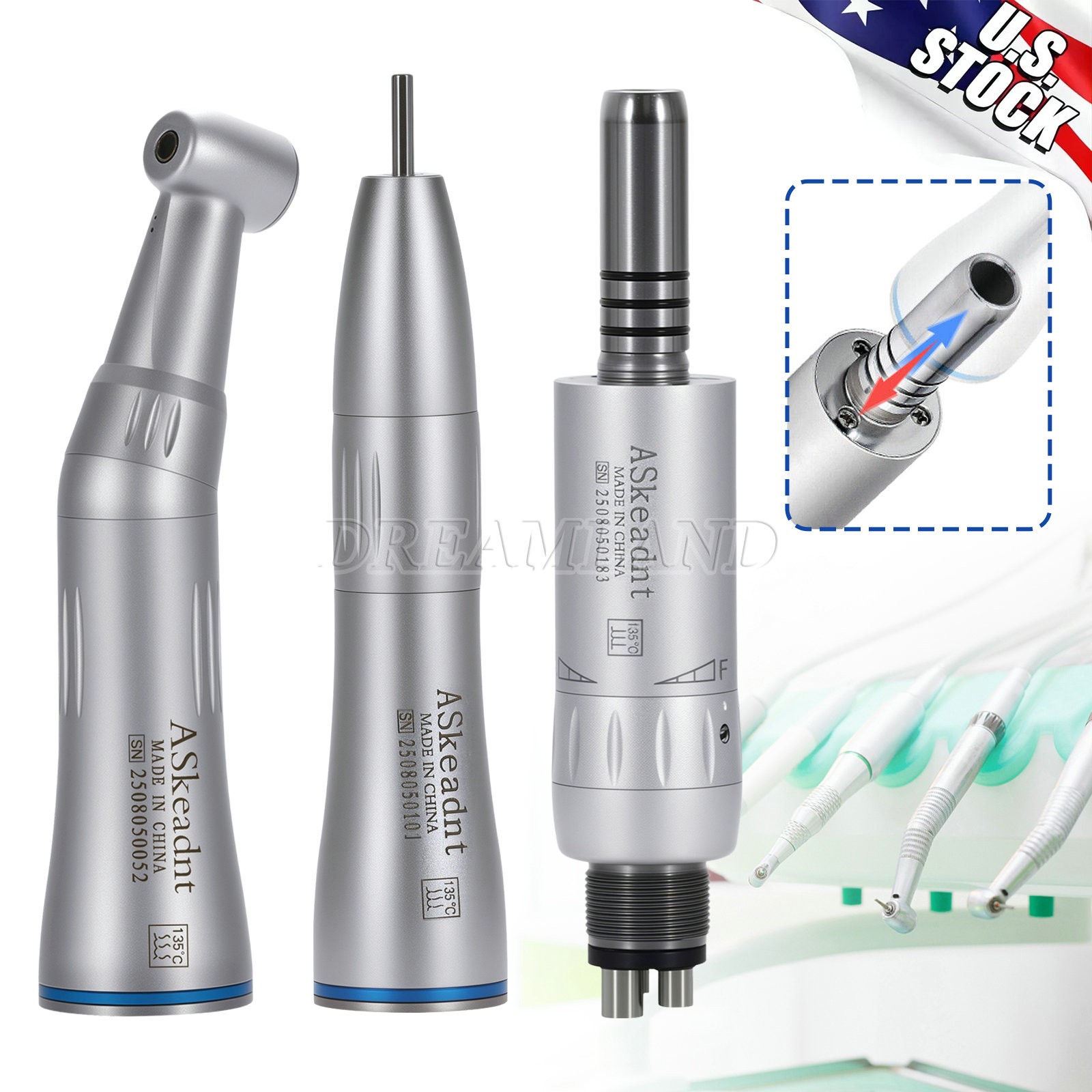 Dental Slow Low Speed Straight Handpiece Air Motor 4Holes E-type NSK STYLE