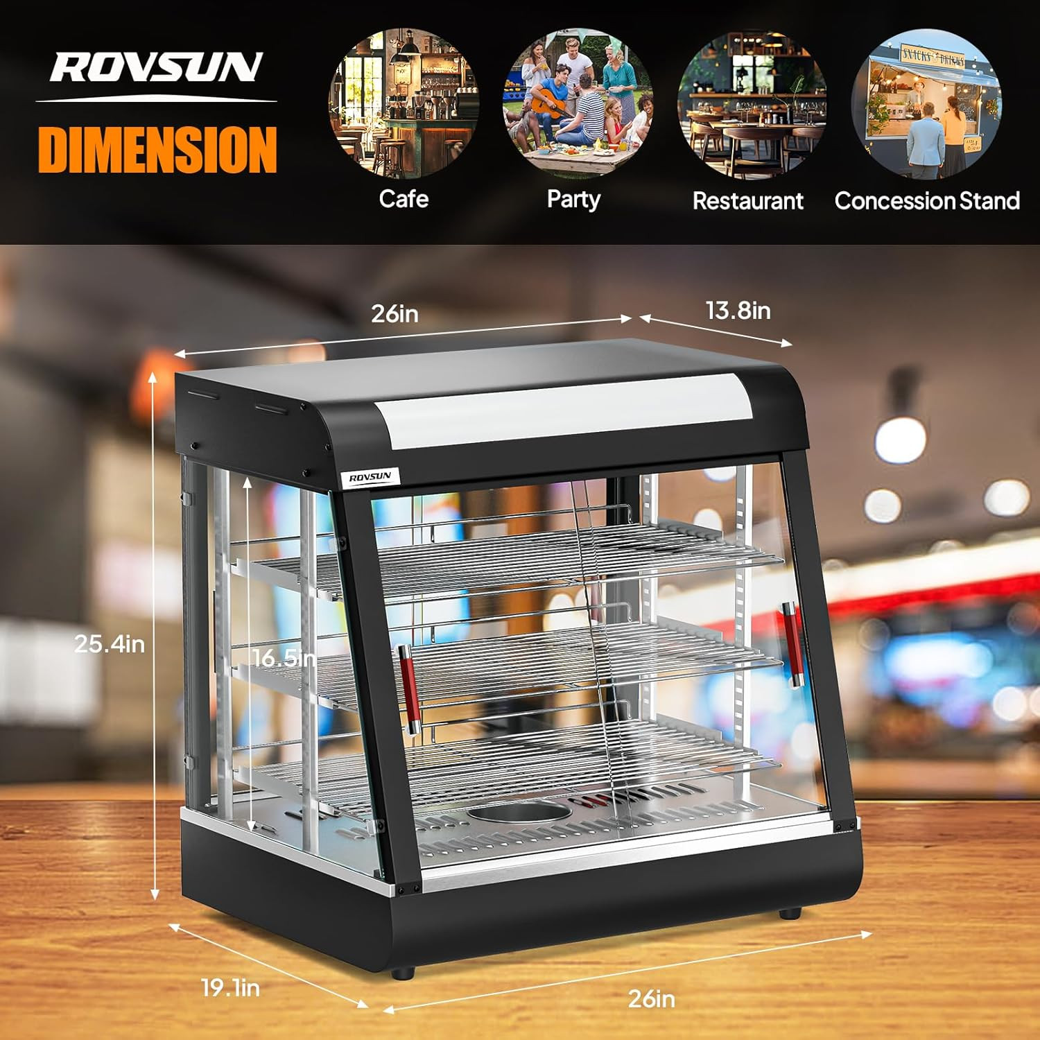 ROVSUN 26″ Commercial Food Warmer Display Pizza Warmer, 3-Tier Electric Countert