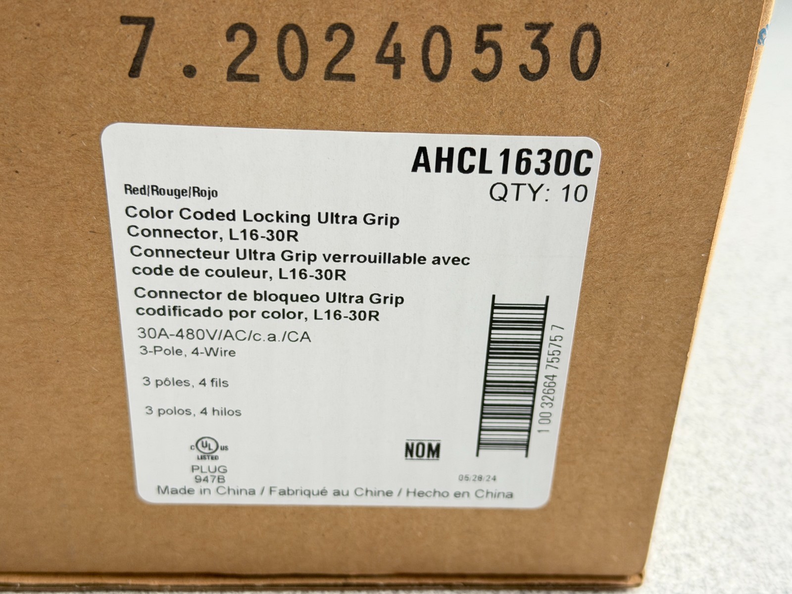 10 NEW Eaton AHCL1630C Red Locking Connector 30A 3Ph 480V 3-Pole 4-Wire L16-30R