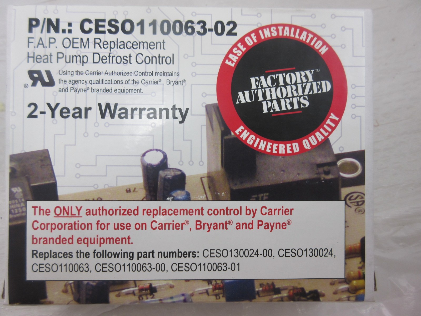 CARRIER BRYANT PAYNE CESO110063-02 HEAT PUMP DEFROST CONTROL BOARD