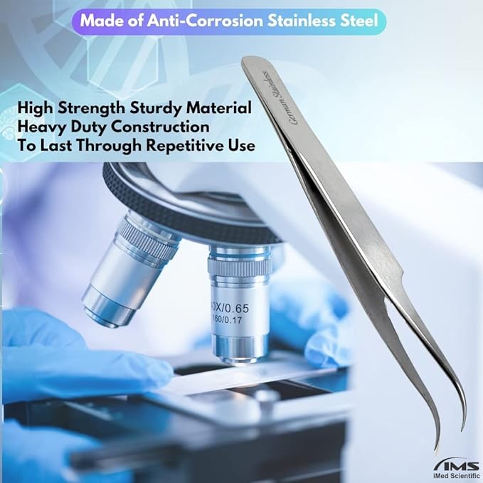 High Precision Stainless Steel Lab Tweezer/Forceps with Curved Tip 4.5″