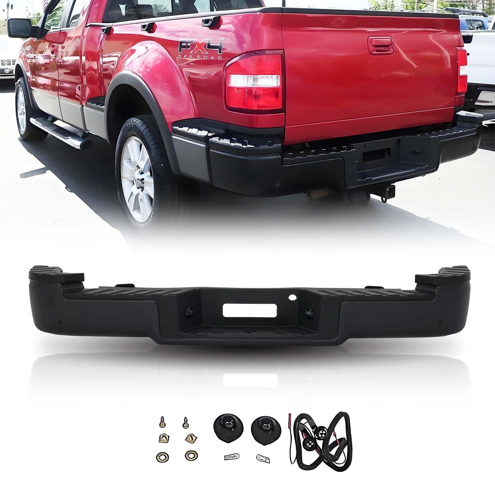 Black Rear Step Bumper 04-09 Ford F-150 Flare/Step Side Sensor Holes FO1102354