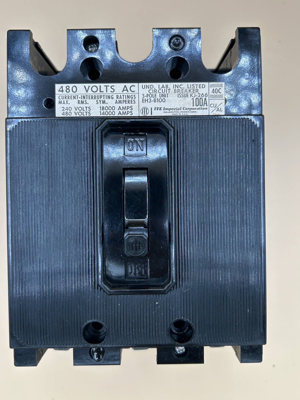 Siemens/ITE EH3B100 EH-3 Frame 480V 100A Circuit Breaker
