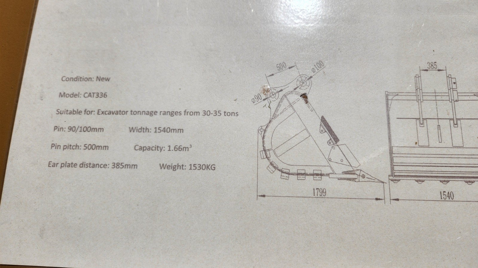 66″ CUT Cat 330 336 60″ Heavy Duty Digging Tooth Bucket Excavator 90mm 100mm